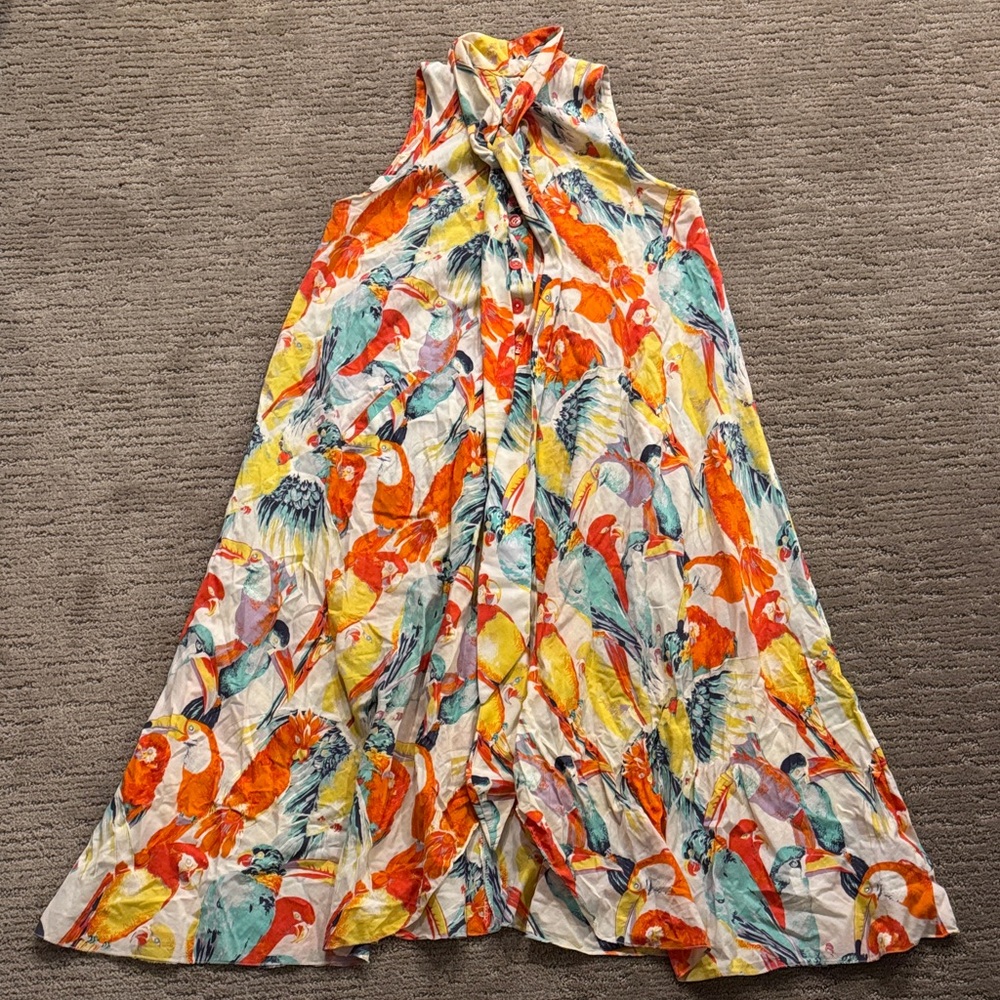 Colorful Parrot Print Midi Dress